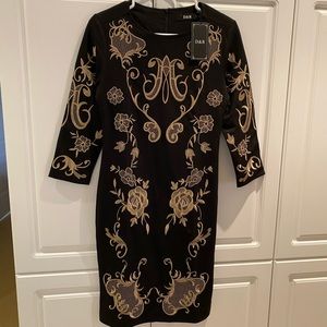 Black Embroidered Slim Dress Size Small NWT